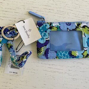 NWT Vera Bradley Blueberry Blooms ZIP ID Case Lanyard
